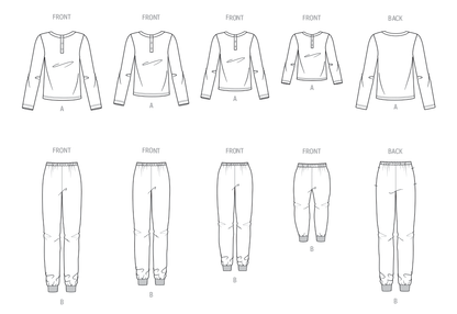 Butterick B7065 sewing pattern envelope showing matching unisex sleepwear for the whole family