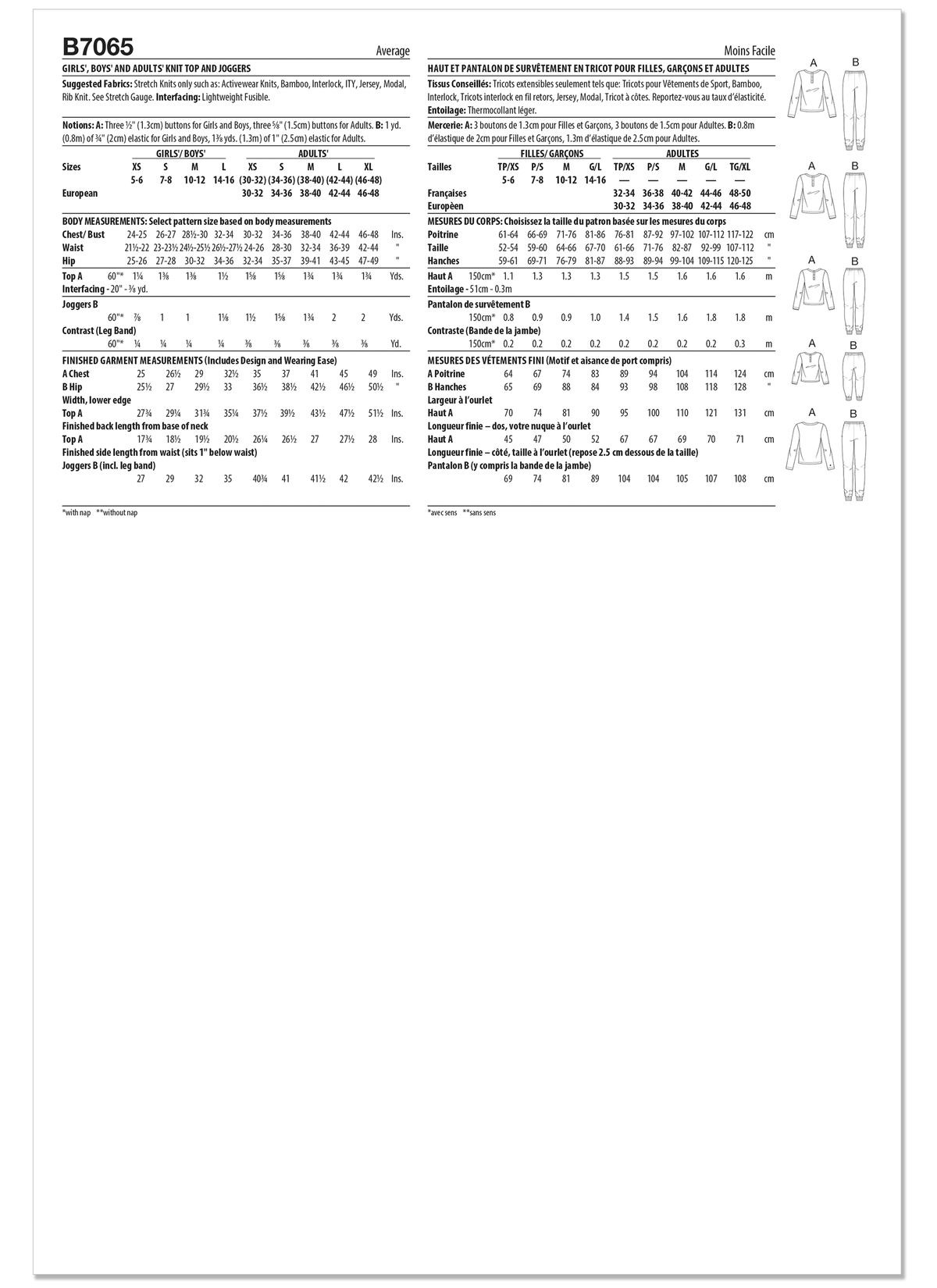 Butterick B7065 sewing pattern envelope showing matching unisex sleepwear for the whole family