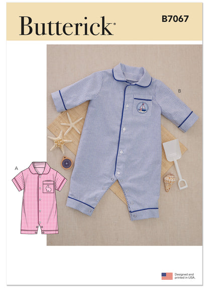 Butterick B7067 sewing pattern envelope showing baby sleepwear