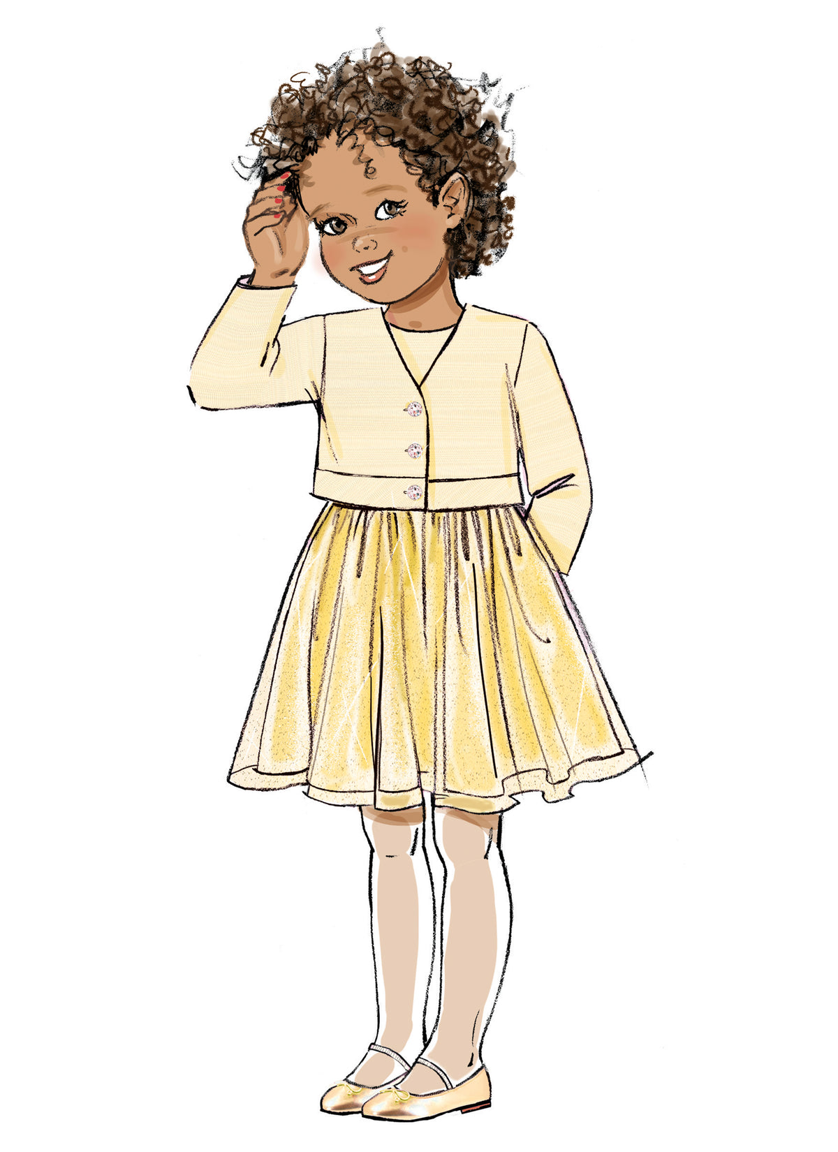 Butterick B7068 sewing pattern envelope showing a coordinating girls' coat and dress