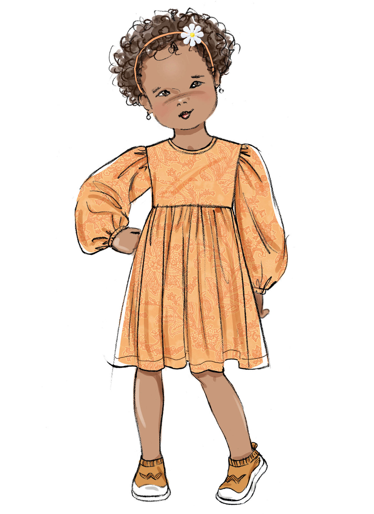 Butterick B7069 sewing pattern envelope showing a girls' dress with a full gathered skirt
