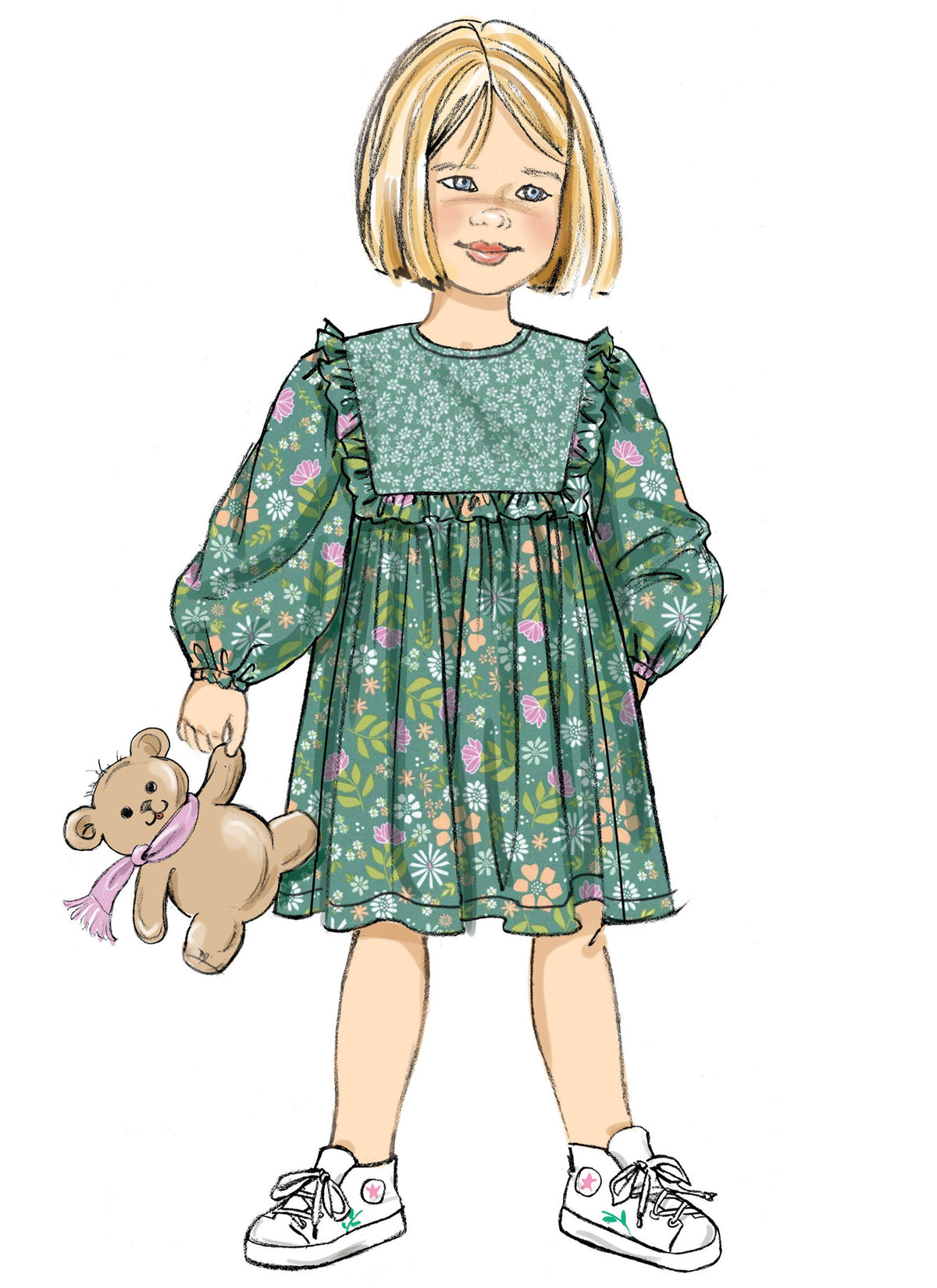 Butterick B7069 sewing pattern envelope showing a girls' dress with a full gathered skirt