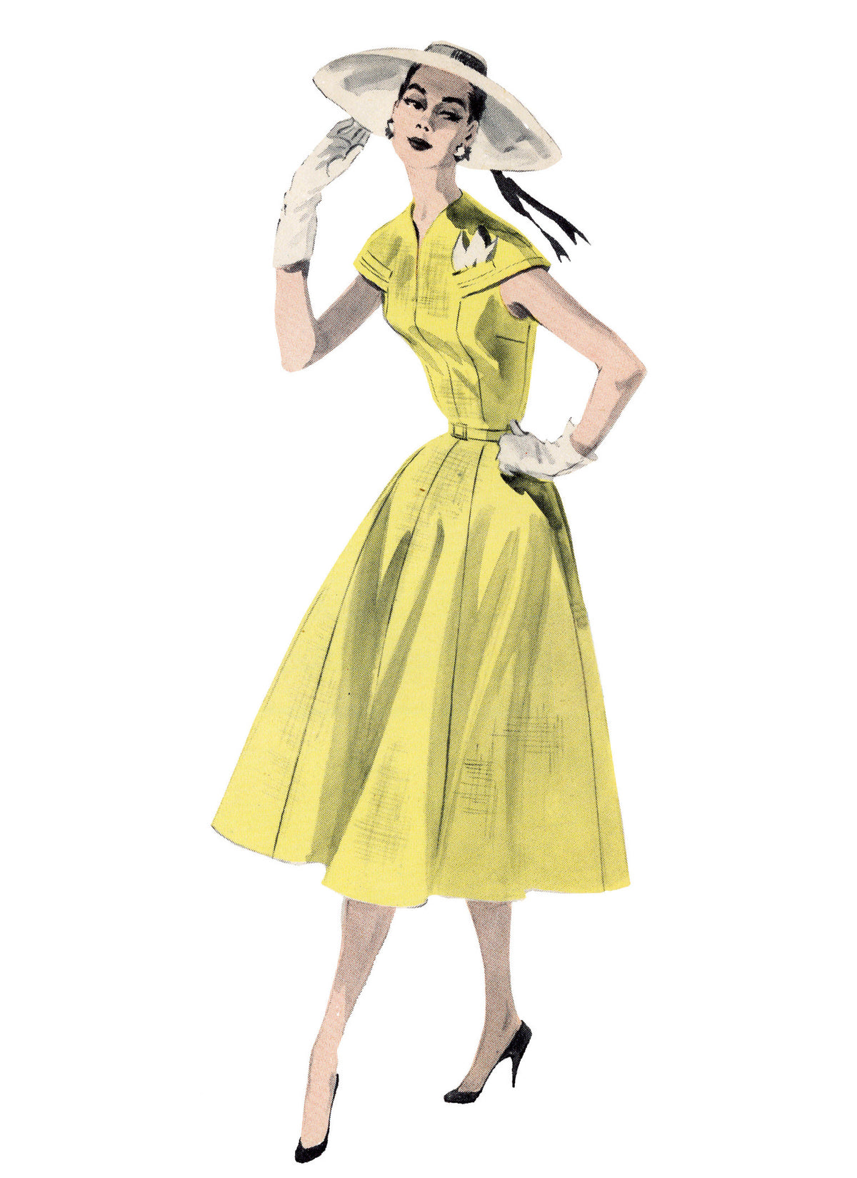 Butterick B7070 sewing pattern envelope showing a 1950s-style dress with capelet yoke