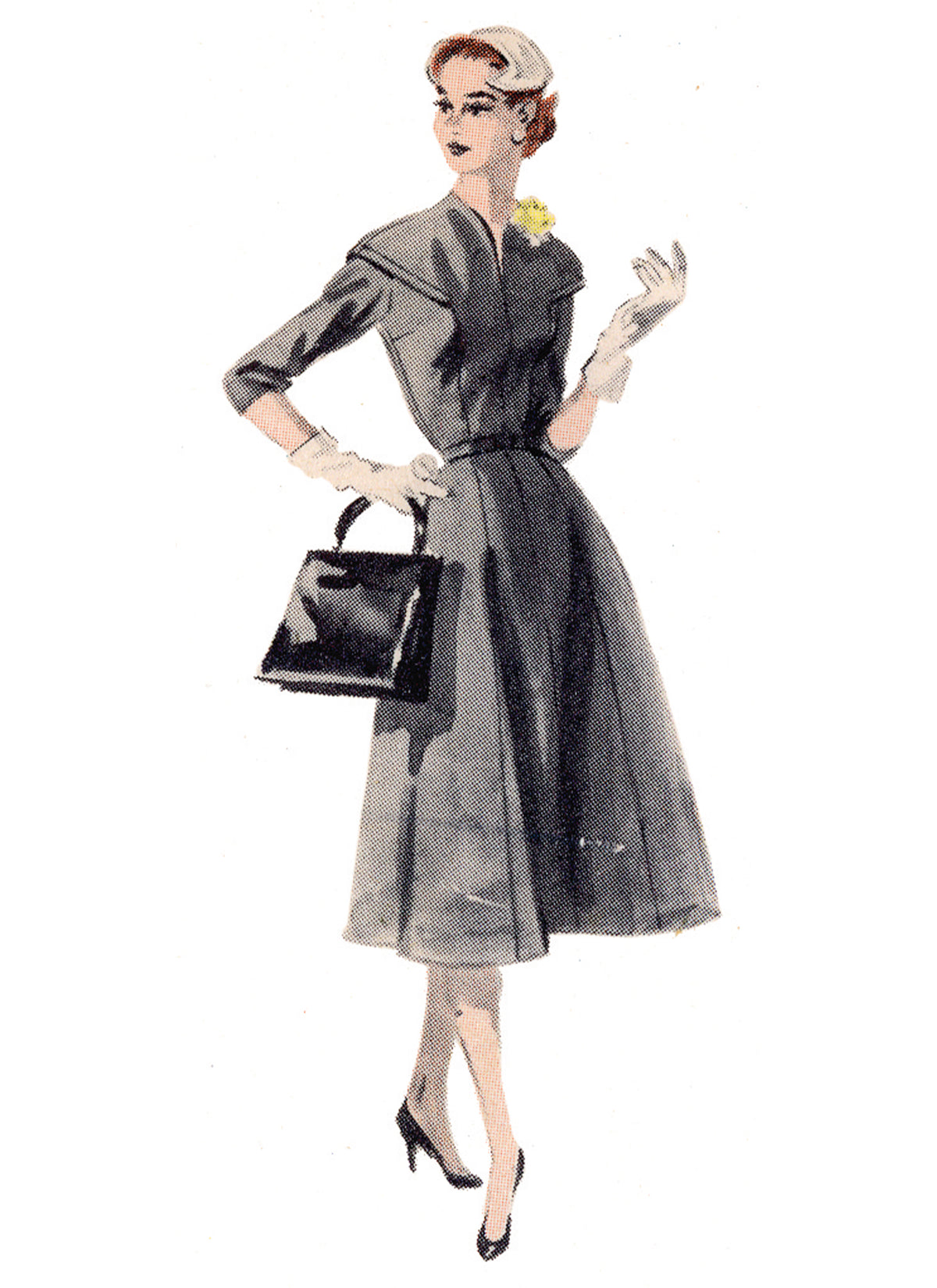 Butterick B7070 sewing pattern envelope showing a 1950s-style dress with capelet yoke