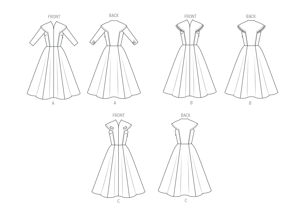 Butterick B7070 sewing pattern envelope showing a 1950s-style dress with capelet yoke