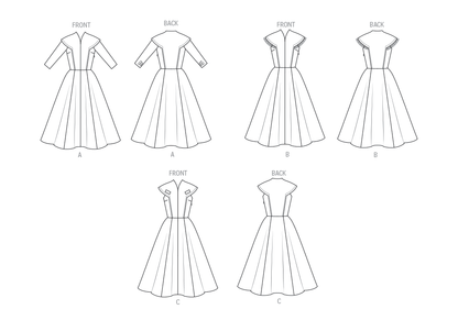 Butterick B7070 sewing pattern envelope showing a 1950s-style dress with capelet yoke
