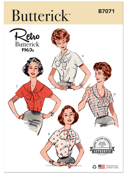 Butterick B7071 sewing pattern envelope showing a 1960s 'Quick 'n Easy' suit blouse