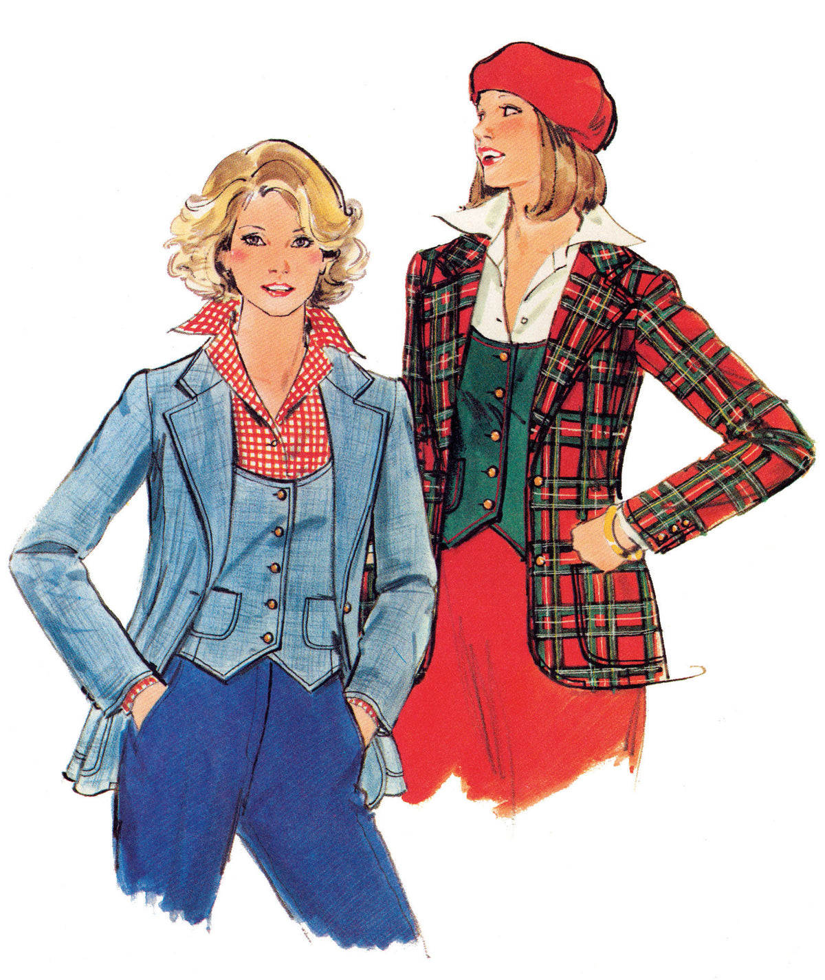 Butterick B7072 sewing pattern envelope showing a 1970s-style vest and jacket