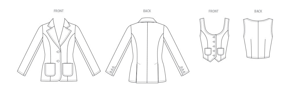 Butterick B7072 sewing pattern envelope showing a 1970s-style vest and jacket
