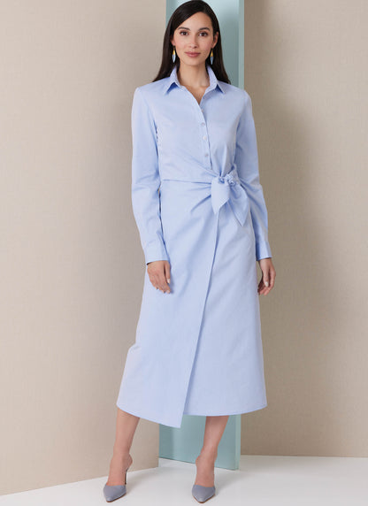 Butterick B7075 sewing pattern envelope showing a shirt dress with a wrapped waist