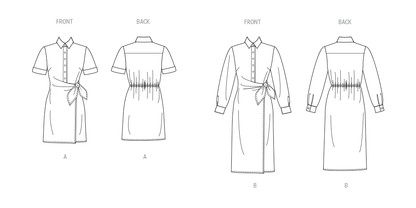 Butterick B7075 sewing pattern envelope showing a shirt dress with a wrapped waist