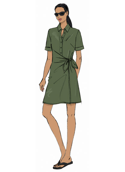 Butterick B7075 sewing pattern envelope showing a shirt dress with a wrapped waist