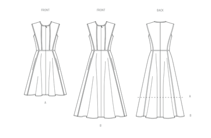 Butterick B7076 sewing pattern envelope showing a sleeveless fit and flare dress