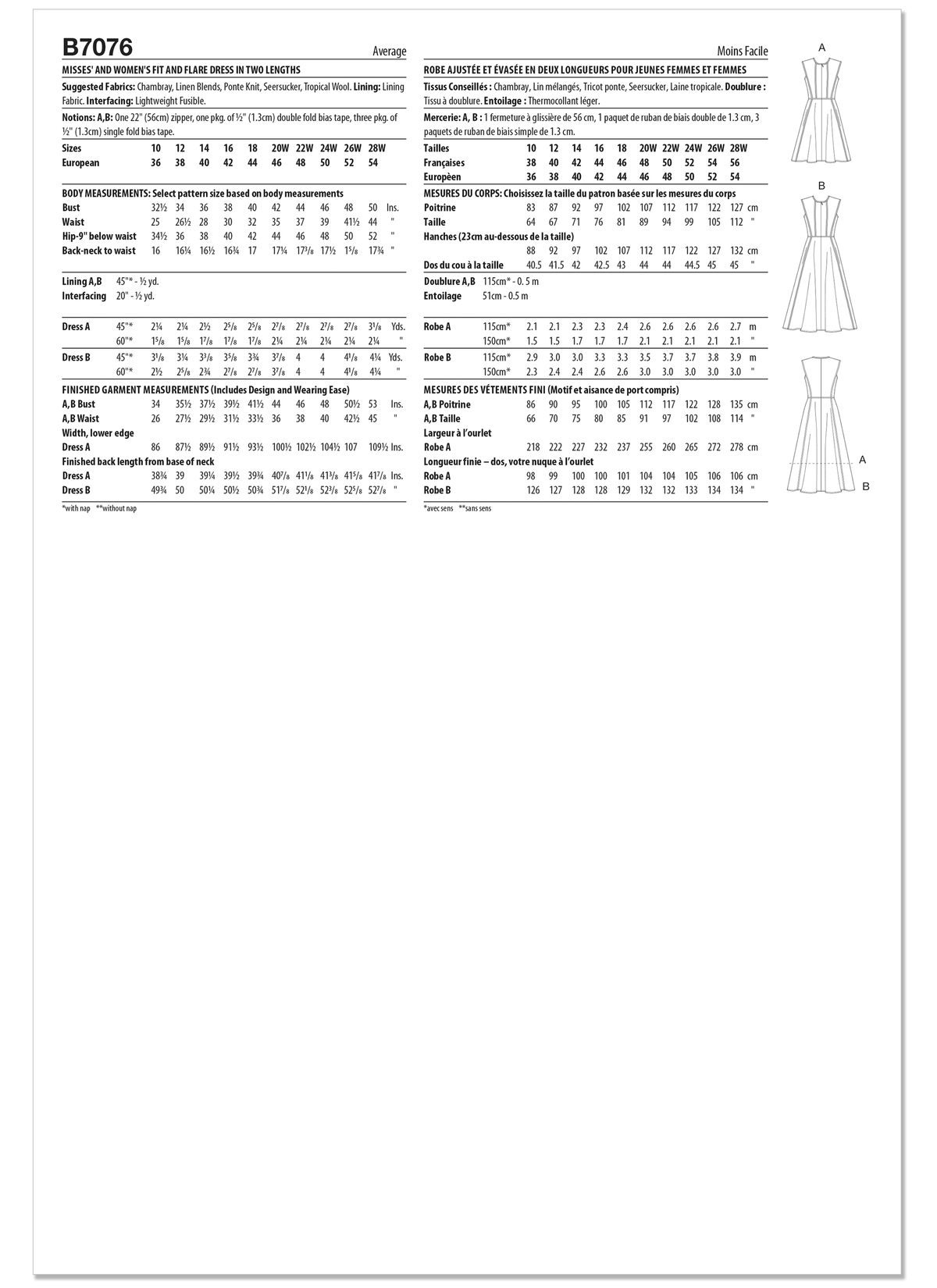 Butterick B7076 sewing pattern envelope showing a sleeveless fit and flare dress