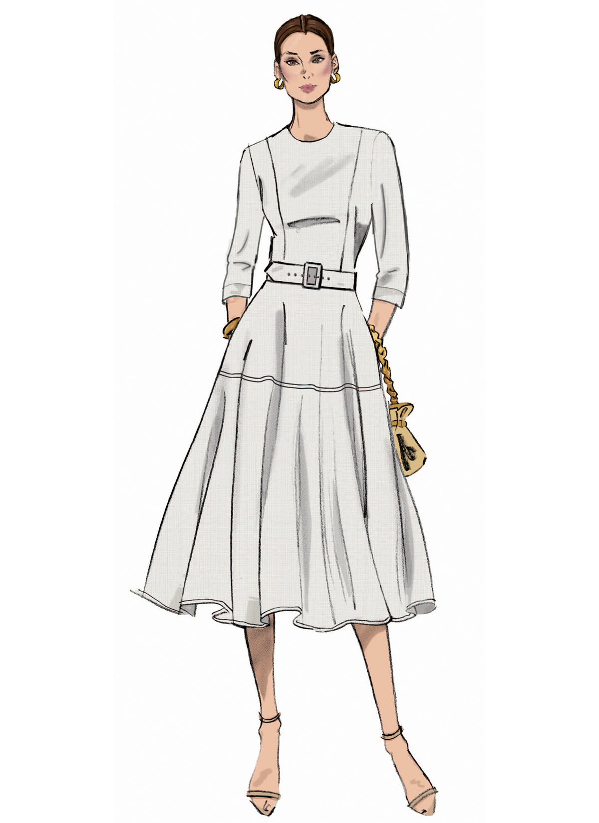 Butterick B7077 sewing pattern envelope showing a fitted dress with flared skirt