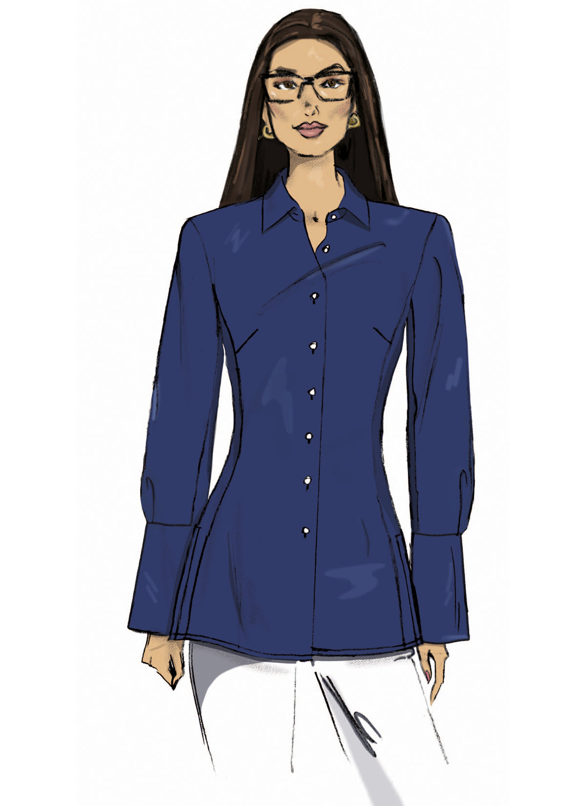 Butterick B7078 sewing pattern envelope showing a close-fitting shirt in two lengths