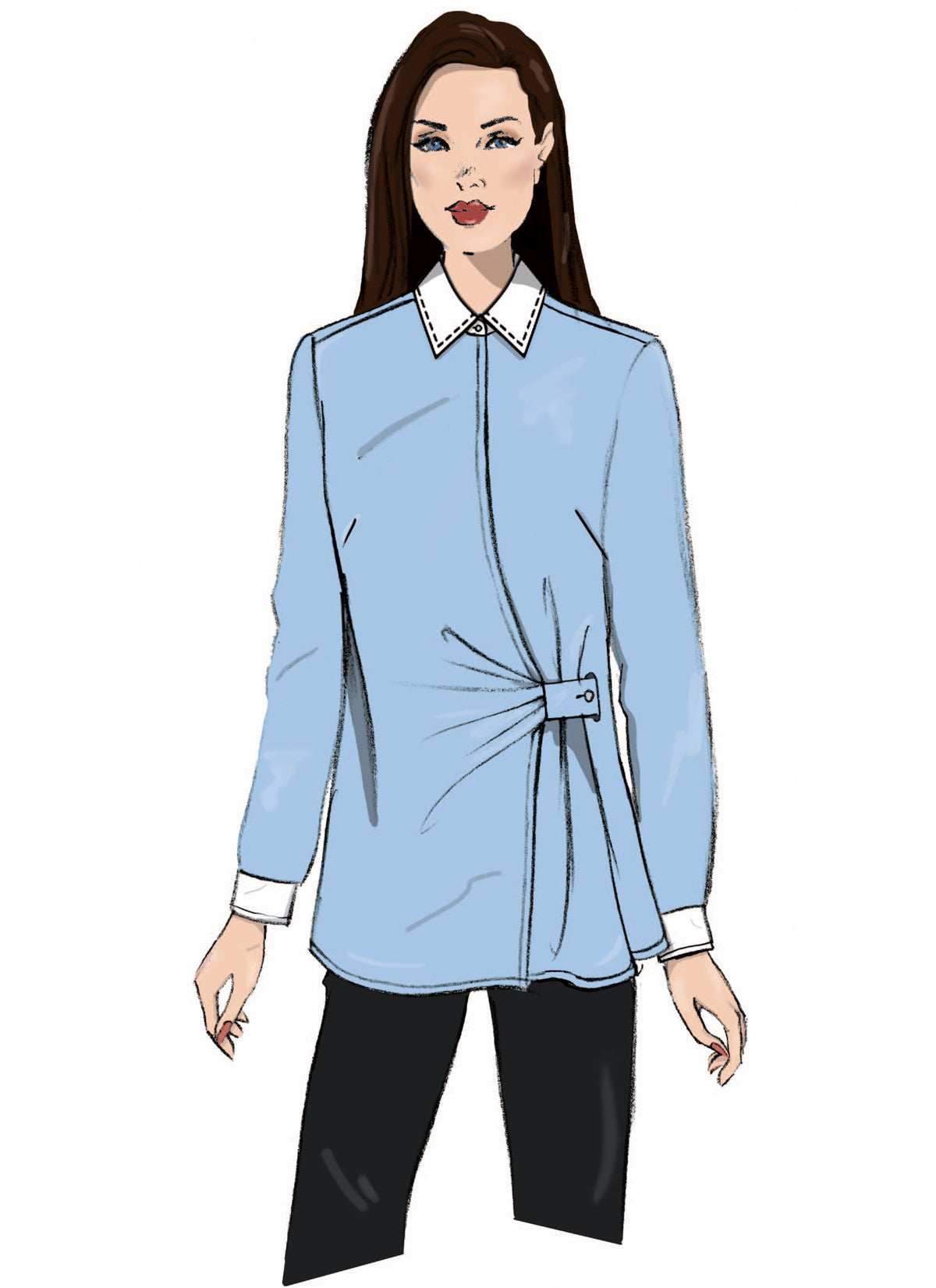 Butterick B7079 sewing pattern envelope showing a loose-fitting asymmetric wrap top