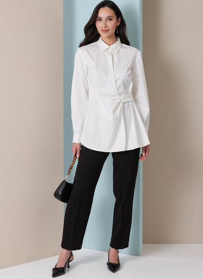 Butterick B7079 sewing pattern envelope showing a loose-fitting asymmetric wrap top