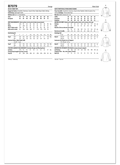 Butterick B7079 sewing pattern envelope showing a loose-fitting asymmetric wrap top