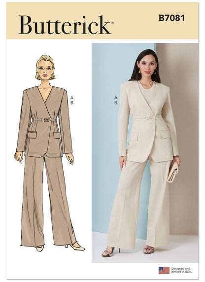 Butterick B7081 sewing pattern envelope showing a semi-fitted, fully lined jacket