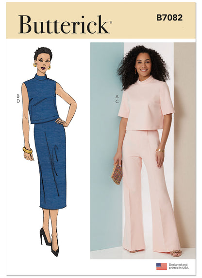 Butterick B7082 sewing pattern envelope showing semi-fitted cropped tops