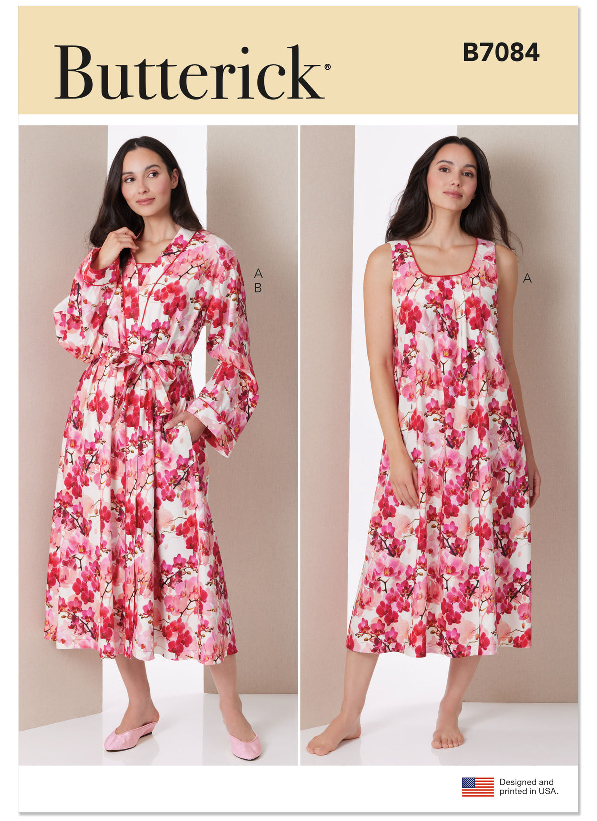 Butterick B7084 sewing pattern envelope showing a long nightgown