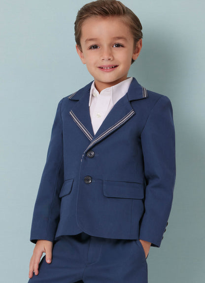 Butterick B7087 sewing pattern envelope showing a boys' lined blazer