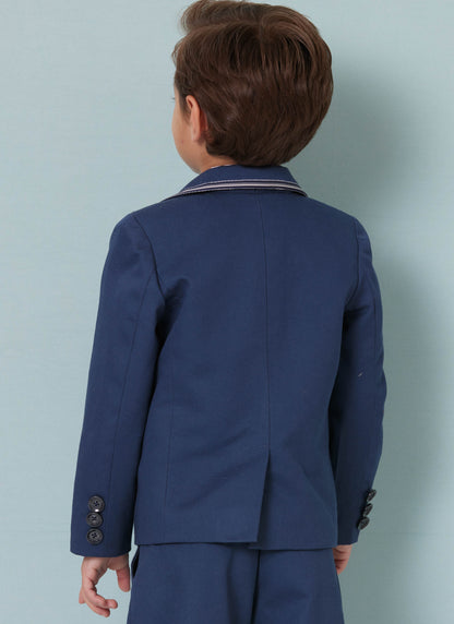 Butterick B7087 sewing pattern envelope showing a boys' lined blazer