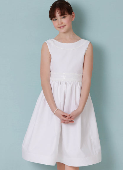 Butterick B7089 sewing pattern envelope showing a girls' lined special occasion dress with petticoat