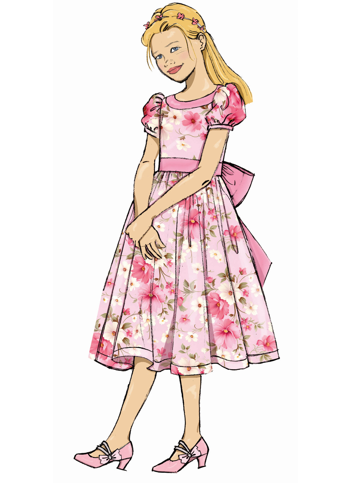 Butterick B7089 sewing pattern envelope showing a girls' lined special occasion dress with petticoat