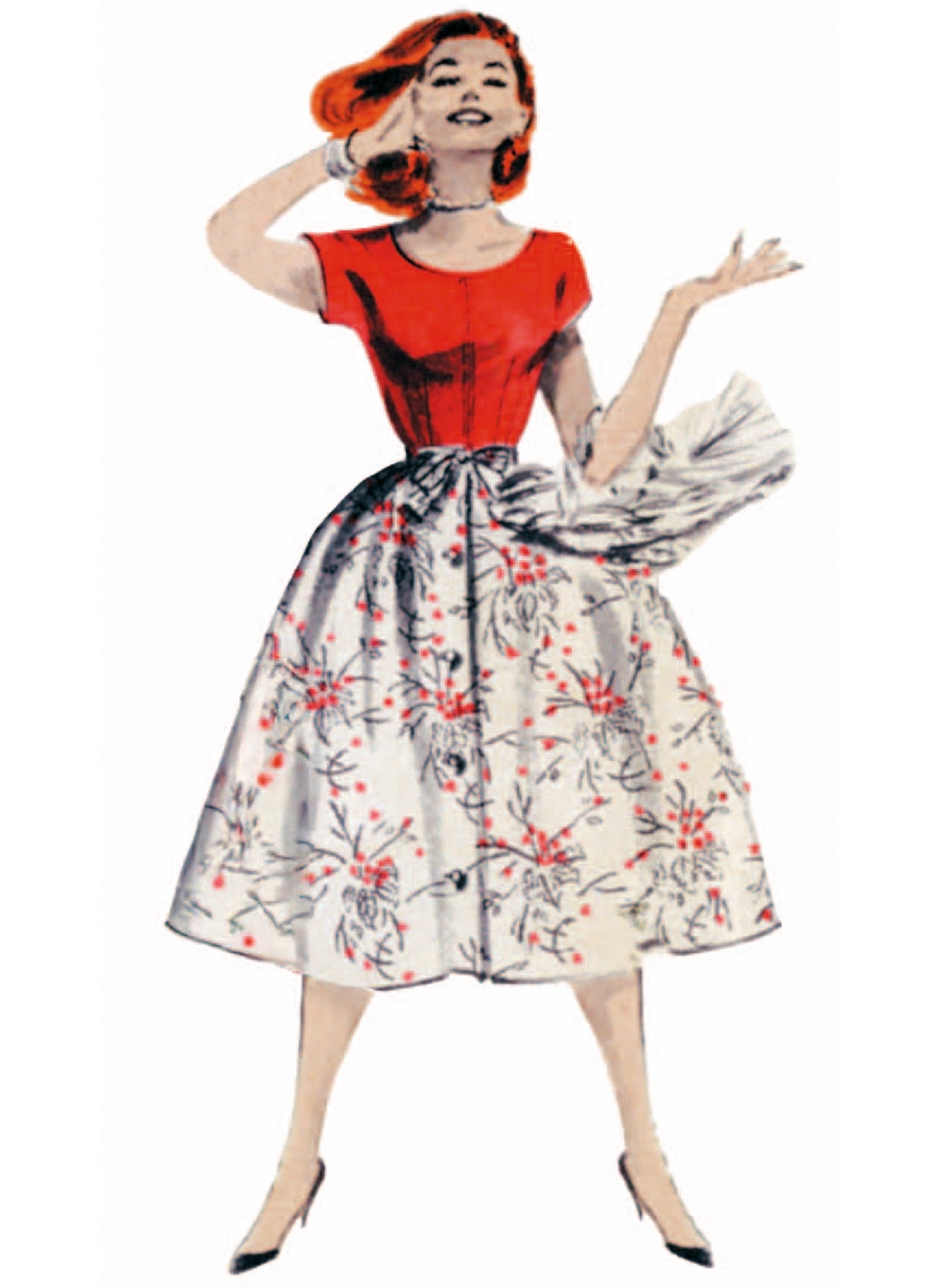Butterick B7090 sewing pattern envelope showing a 1950s-style coverall with overskirt