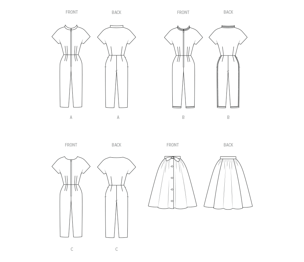 Butterick B7090 sewing pattern envelope showing a 1950s-style coverall with overskirt