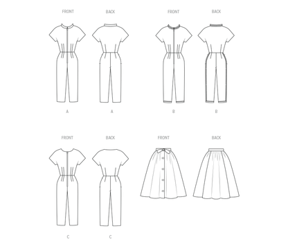 Butterick B7090 sewing pattern envelope showing a 1950s-style coverall with overskirt