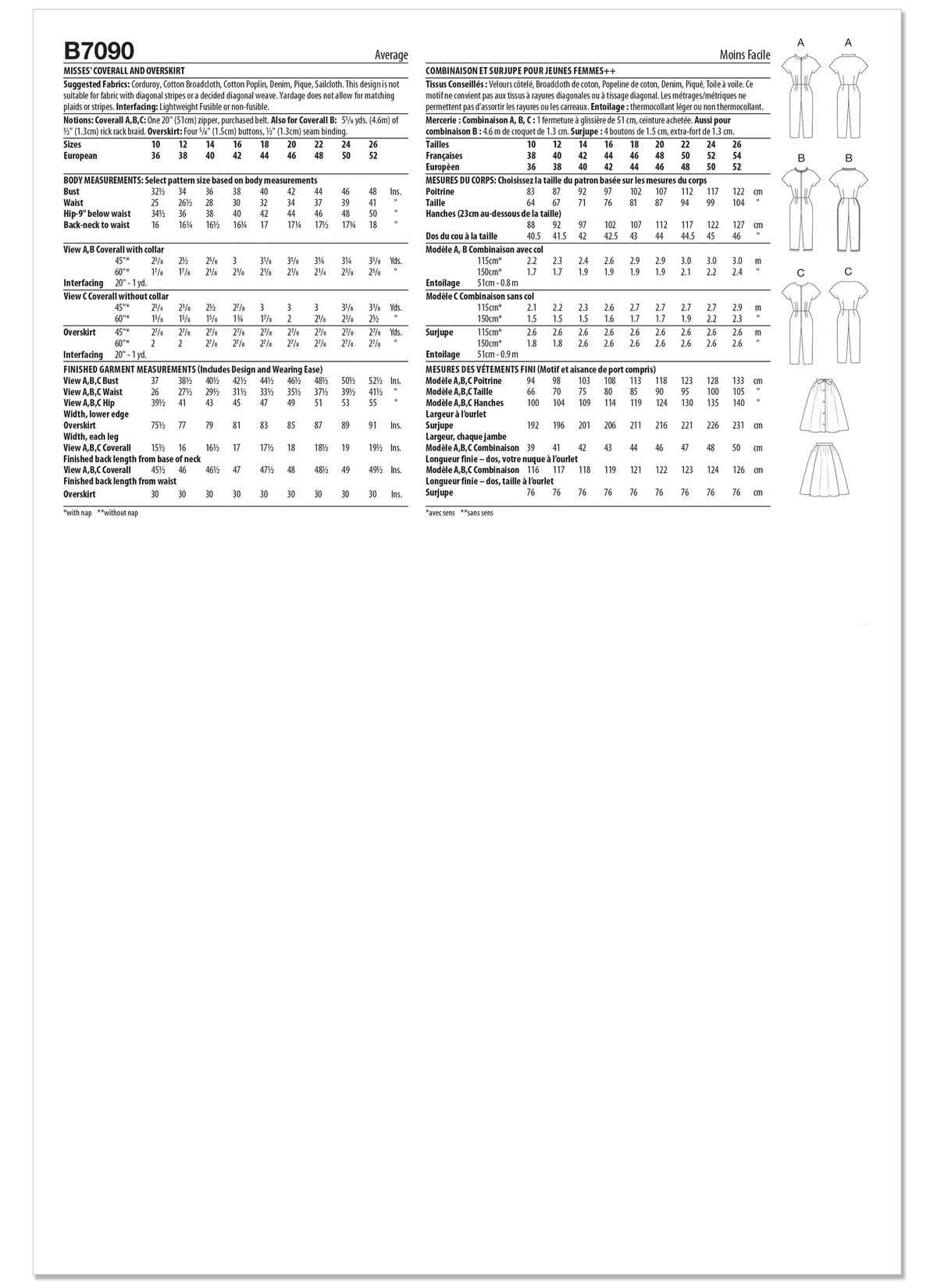 Butterick B7090 sewing pattern envelope showing a 1950s-style coverall with overskirt