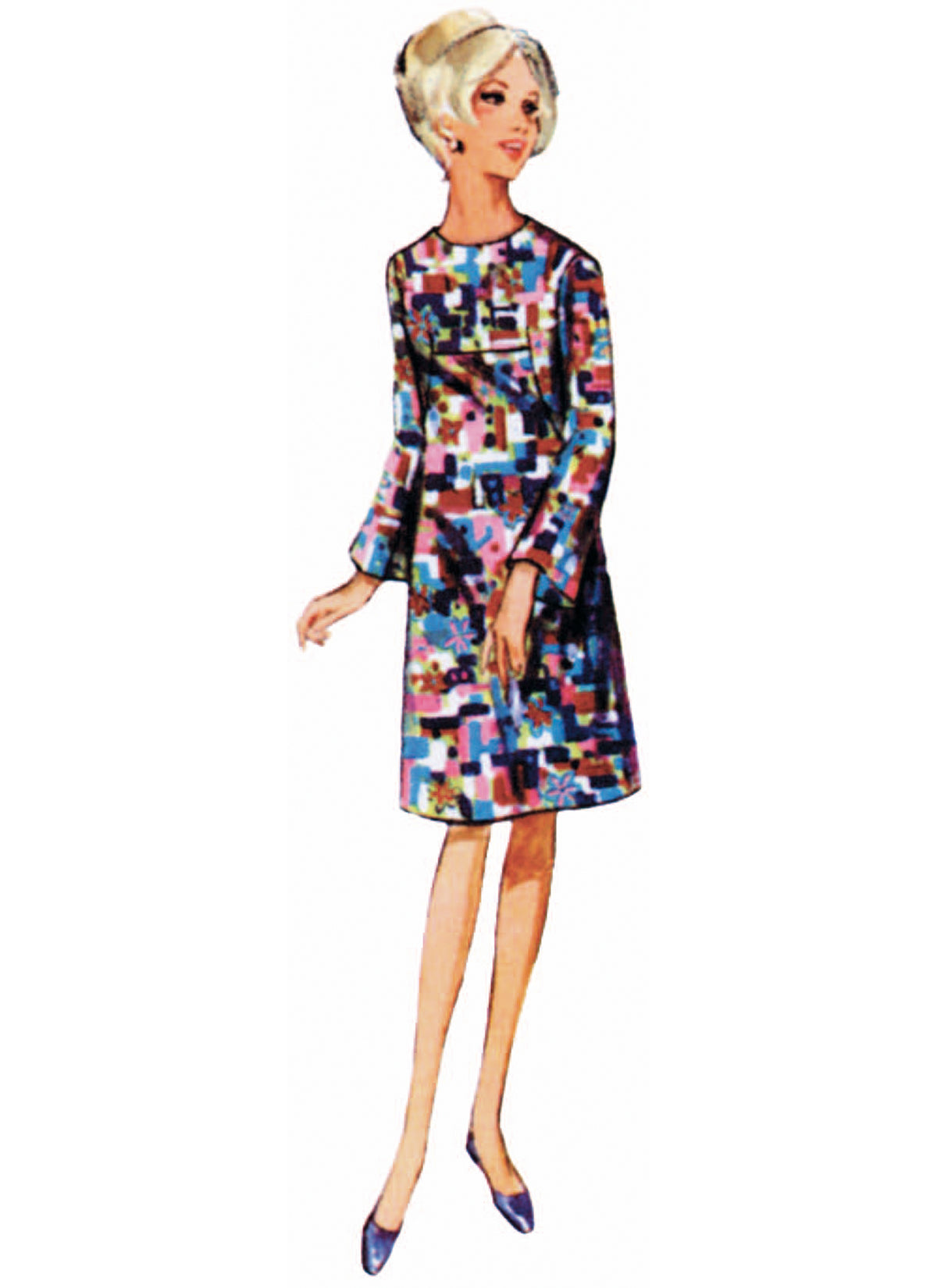 Butterick B7091 sewing pattern envelope showing a 1960s-style one-piece dress