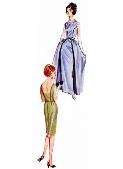 Butterick B7092 sewing pattern envelope showing 1960s-style evening dresses