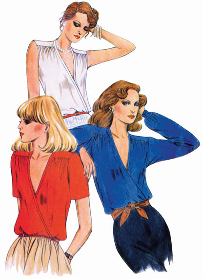 Butterick B7093 sewing pattern envelope showing 1980s blouse designs