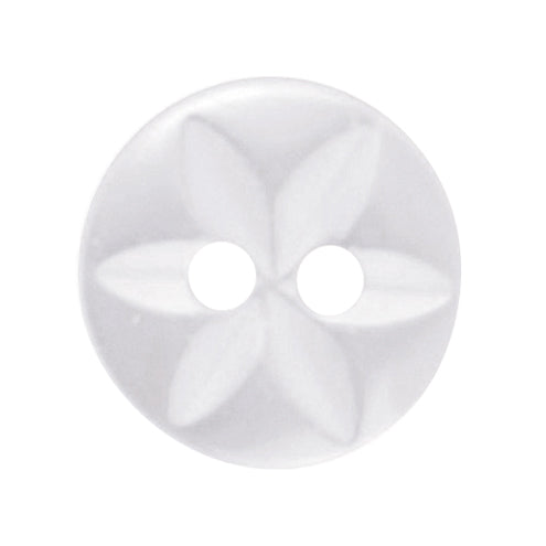 White round 2-hole button with embossed star design