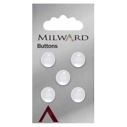 Round clear shank button with white diagonal stripes