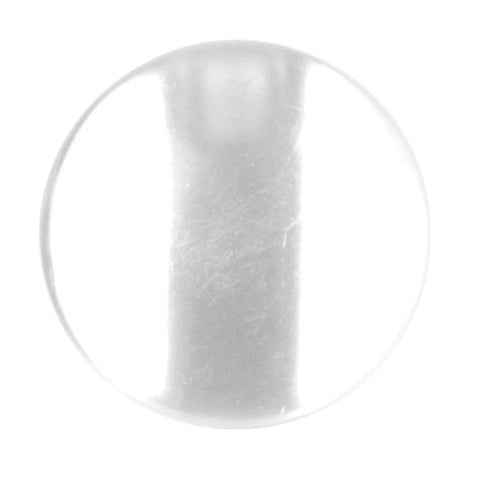 Round clear shank button with a white vertical stripe