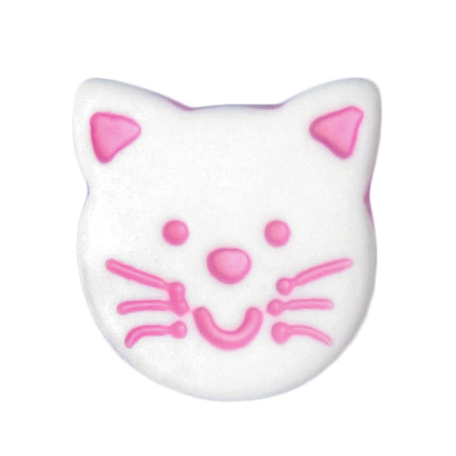 White cat face novelty button with pink details