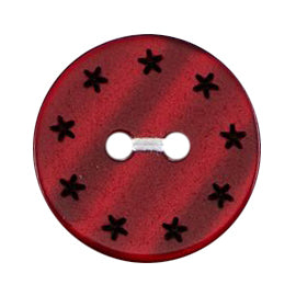 Deep red round 2-hole button with black stars