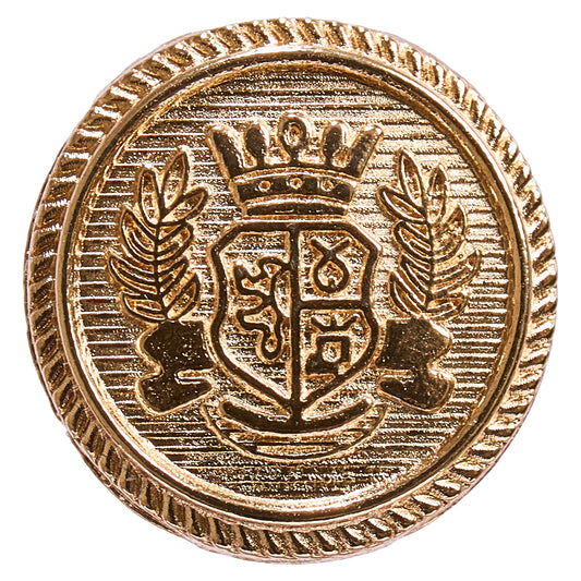 Gold metal crest button, 15mm