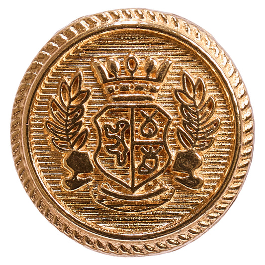 Gold metal crest button, 19mm