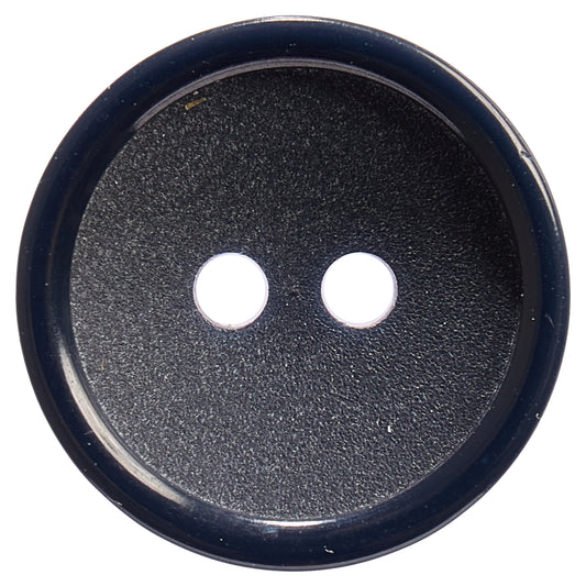 Navy 2-hole button with a glossy raised rim and a textured centre