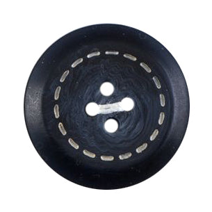 Navy 4-hole button with a marbled finish and a cream stitch-effect ring