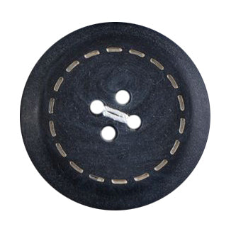 Navy 4-hole button with a marbled finish and a cream stitch-effect ring
