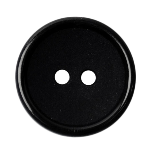 Black 2-hole button with a glossy raised rim