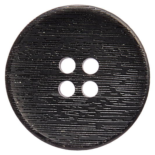 Black 4-hole button with a fine brushed texture
