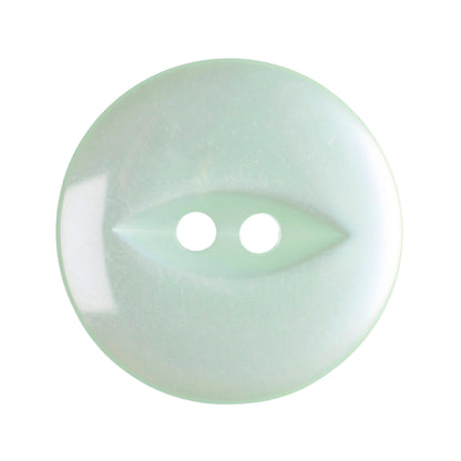 Pale mint green 2-hole fisheye button with a pearly sheen